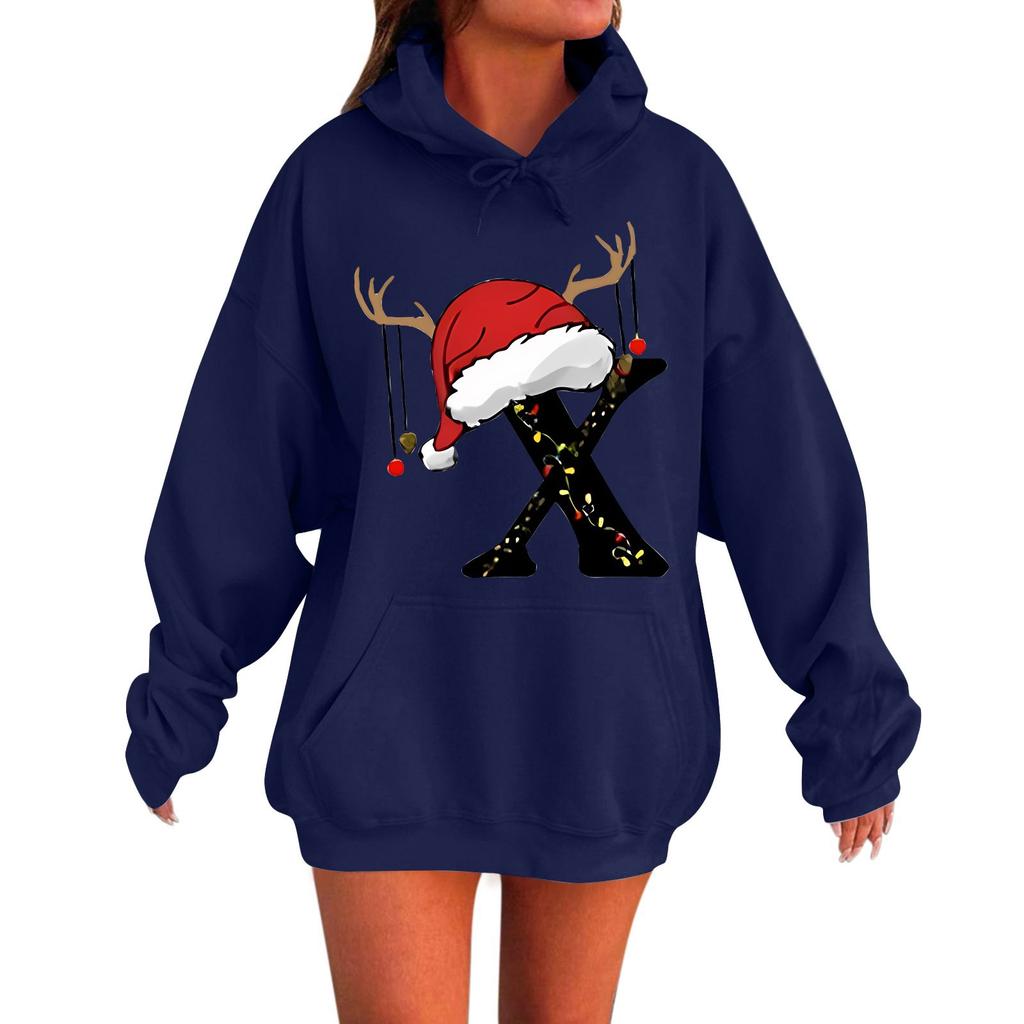 Ladies Fashion Casual Long Sleeve Printed Round Neck Hoodie Pullover Top With Pockets