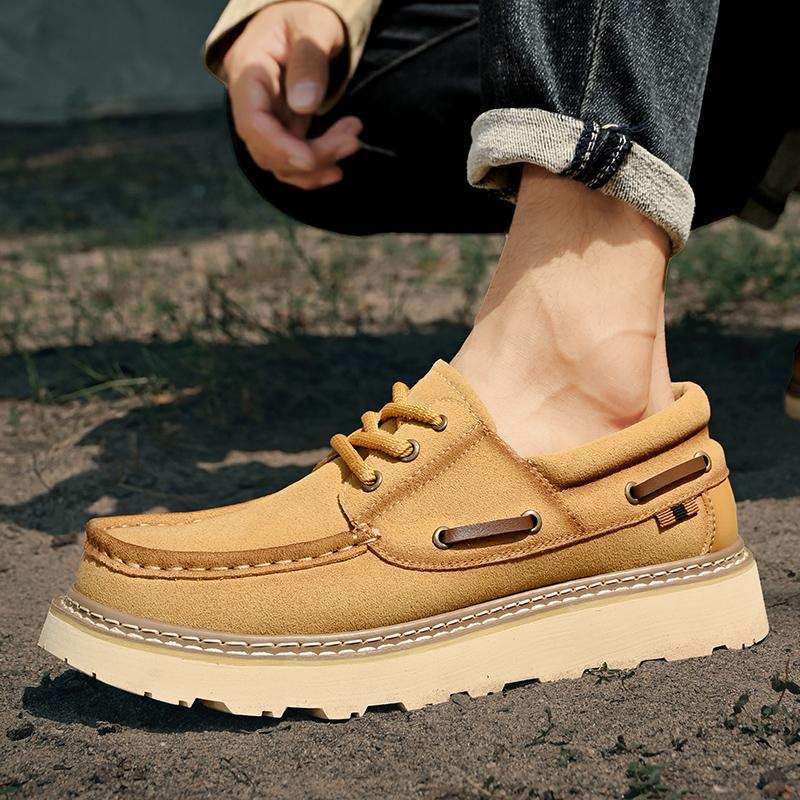Мужские повседневные замшевые туфли на толстой подошве, туфли-лодочки на платформе для прогулок на свежем воздухе, походов, альпинизма