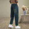 Ретро Джинсовые Брюки-Гаремы Женские Осенние Тонкие Дизайн с Вышивкой и Заплатками Эластичная Талия Брюки Длиной Девять Девятых Повседневные Свободные Брюки-Морковки