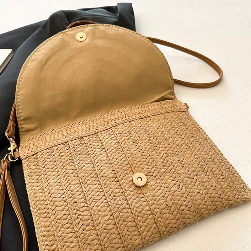 Summer Travel Beach Bag Straw Woven Clutch Bag Fashion Designer Crossbody Shoulder Bag for Women Handbag Ladies Wrist Wicker Bag