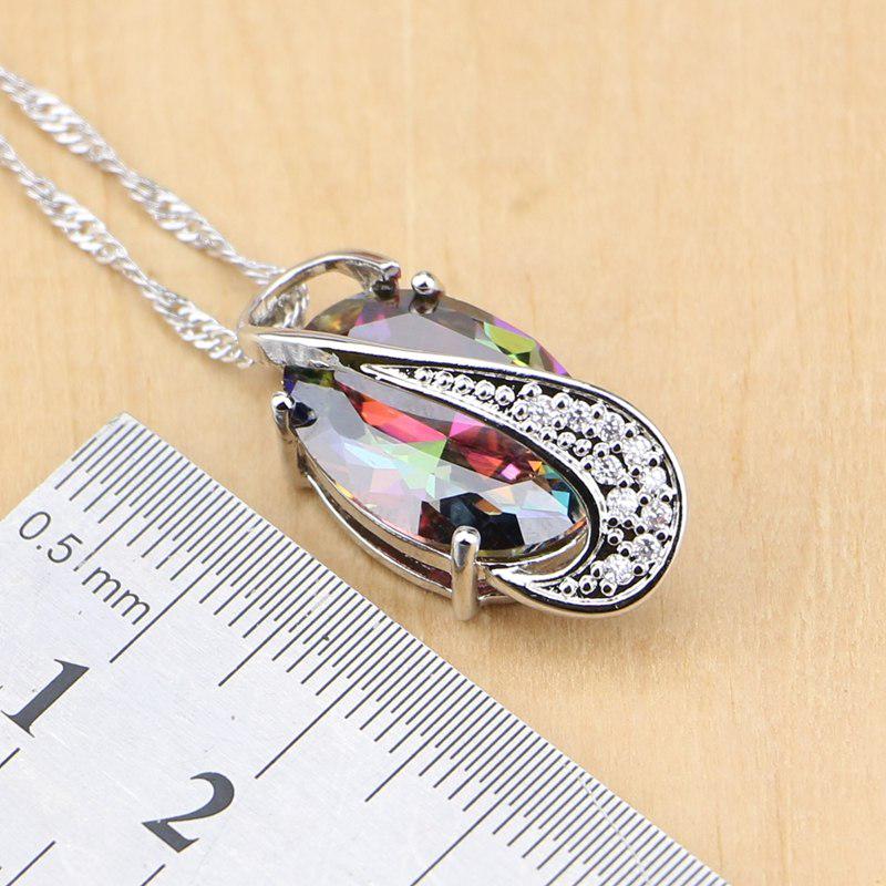 Комплект ювелирных изделий серебряного цвета со вставками из кристаллов радужного циркония подвеска серьги и кольцо