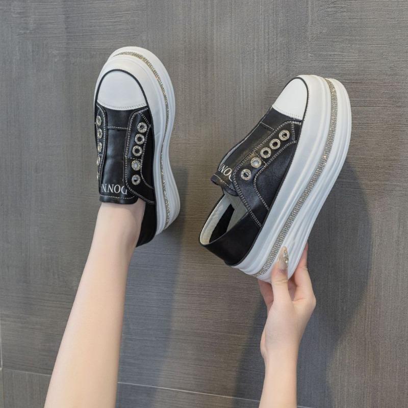 Leather Little White Shoes Women's Spring New Sports Little White Shoes Women's Versatile Thick-soled Heightening Casual Shoes Board Shoes