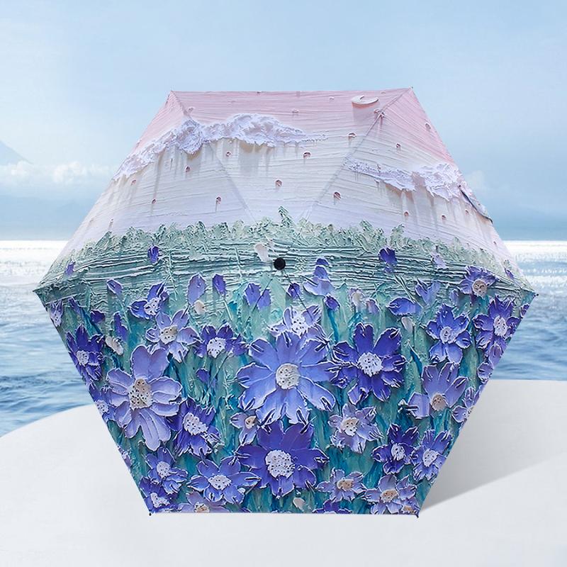 Mini Women's Umbrella Light Sun Rain Portable Pocket Anti-UV Umbrella Women Oil Painting Umbrella