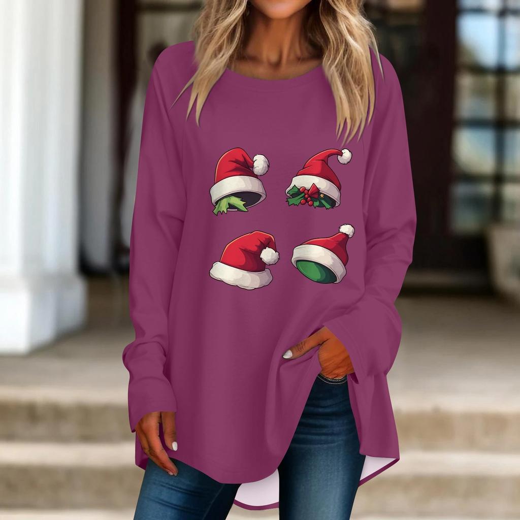 Женская повседневная футболка больших размеров с длинными рукавами и круглым принтом, верхний пуловер