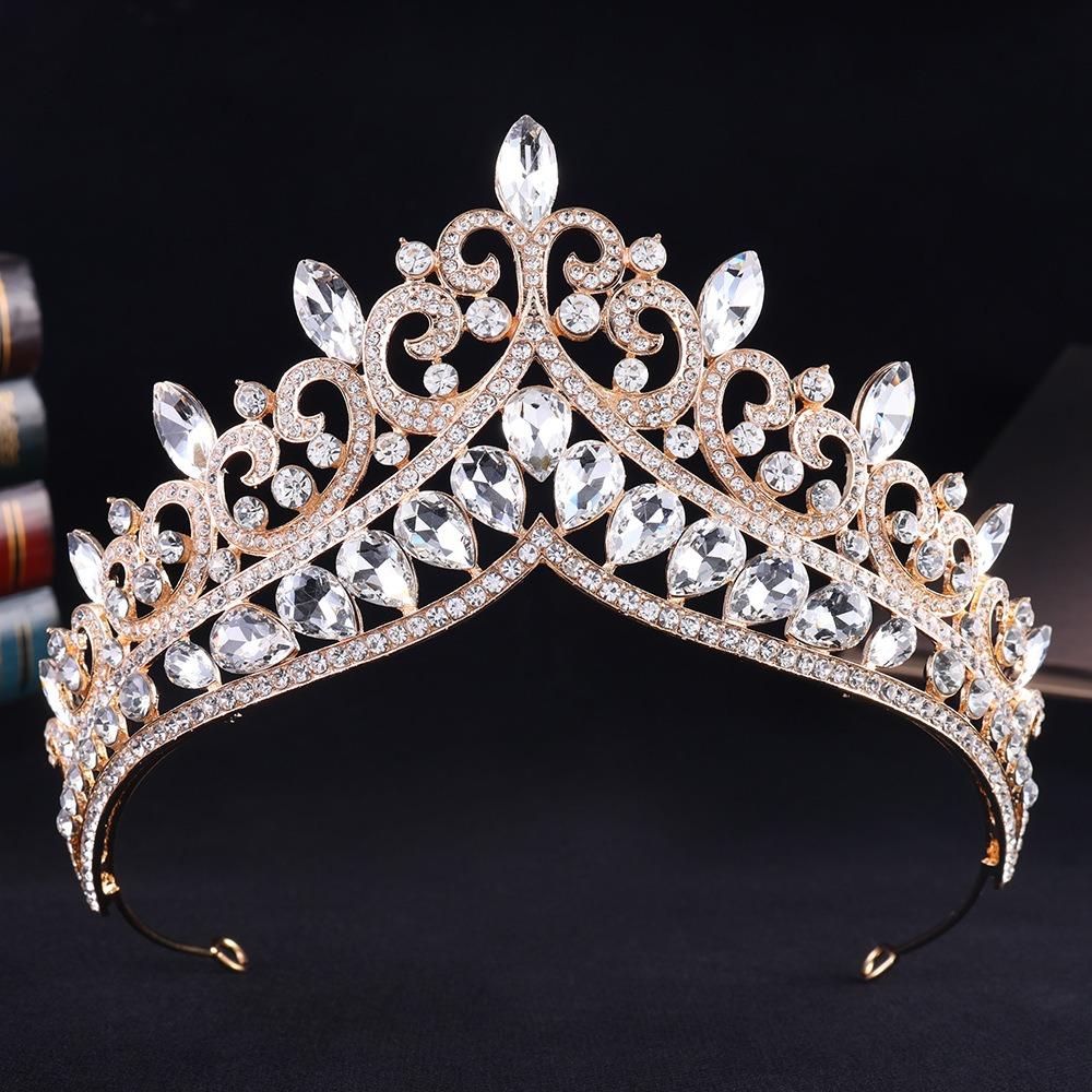 Metal Princess Tiara Shiny Rhinestone Crown Vintage Baroque Crown Headband