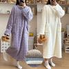 Winter Women Nightgowns Jacquard Dress Night Dress Loose Solid Color Thickened Flannel Sleepwear Home Clothes