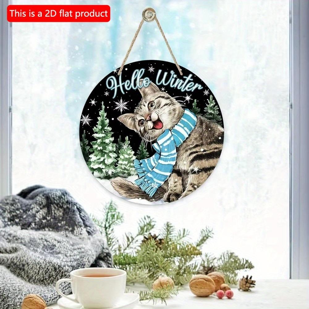 1 шт. 2d плоская круглая деревянная доска с надписью Deroro Welcome Black Cat Floral Season Sign - 20 см для улицы, крыльца, фермерского дома, дома, настенного декора