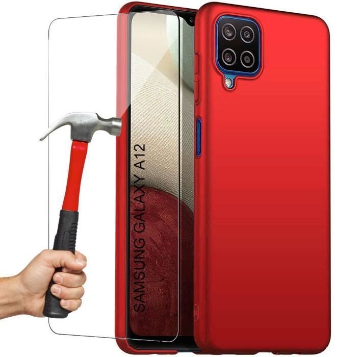 Coque de Protection - PROSHOP - pour Samsung Galaxy A12 - Souple - Rouge - 2 Verres Trempés Inclus