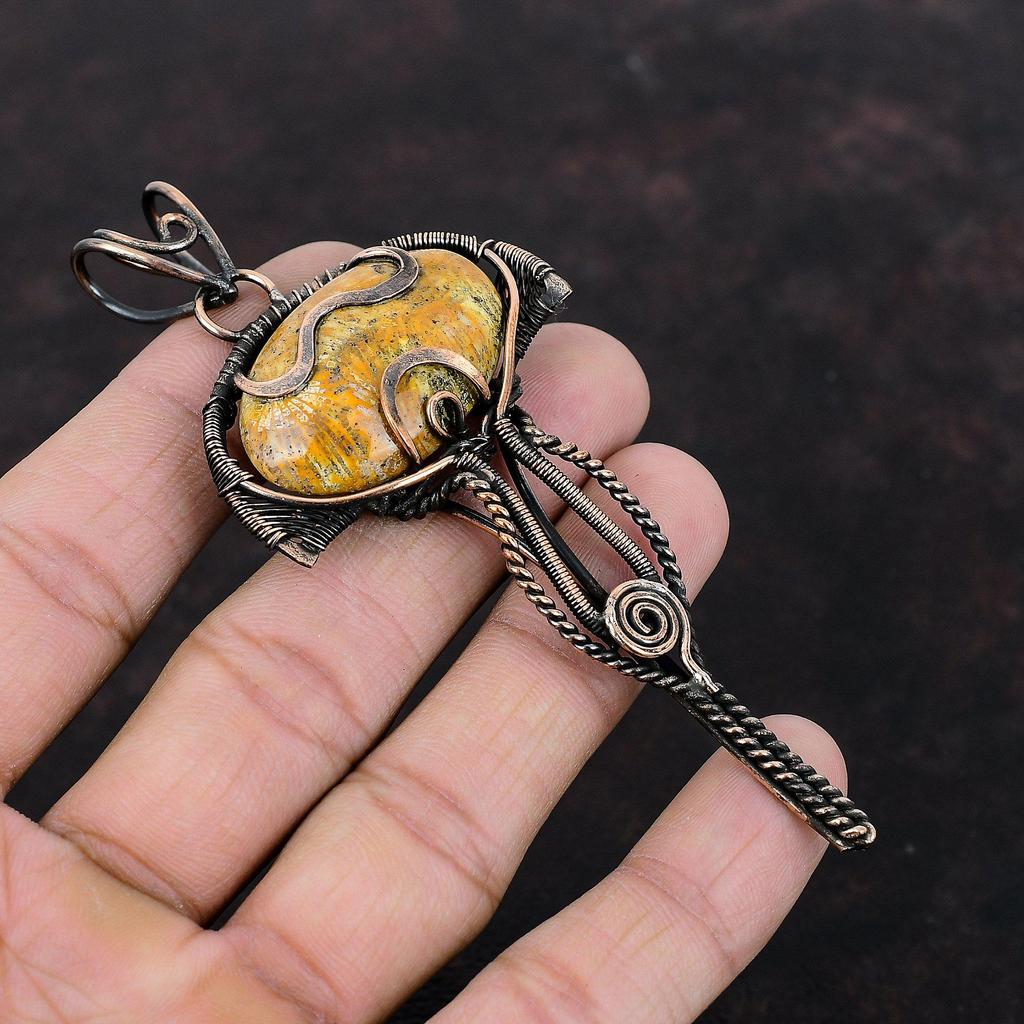 Подвеска из ископаемого коралла, подвеска из медной проволоки, драгоценный камень, ручная работа, медные украшения, стильный кулон, натуральный ископаемый коралл, подарок для мамы