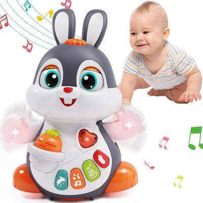 Музыкальная игрушка Пасхальный кролик, Танцующий, Ползающий, Для игры на животике, Со светом, Обучающий подарок на Пасху для младенцев и наполнение для корзинки для мальчиков и девочек
