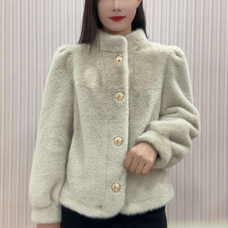 Warm Thickened Short Mink  Coat Long Sleeve Stand Collar Versatile Autumn Winter Outerwear