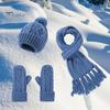 3 Pcs/Set Women Winter Hat Scarf Gloves Set Thick Knitted Heat Retention Elastic Full Protection Tassel Decor Neck Warp Windproof Winter Outdoor