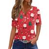 Женская футболка с рождественским принтом, на пуговицах, с коротким рукавом, повседневная, для выходных, модная, базовая, с V-образным вырезом, обычная