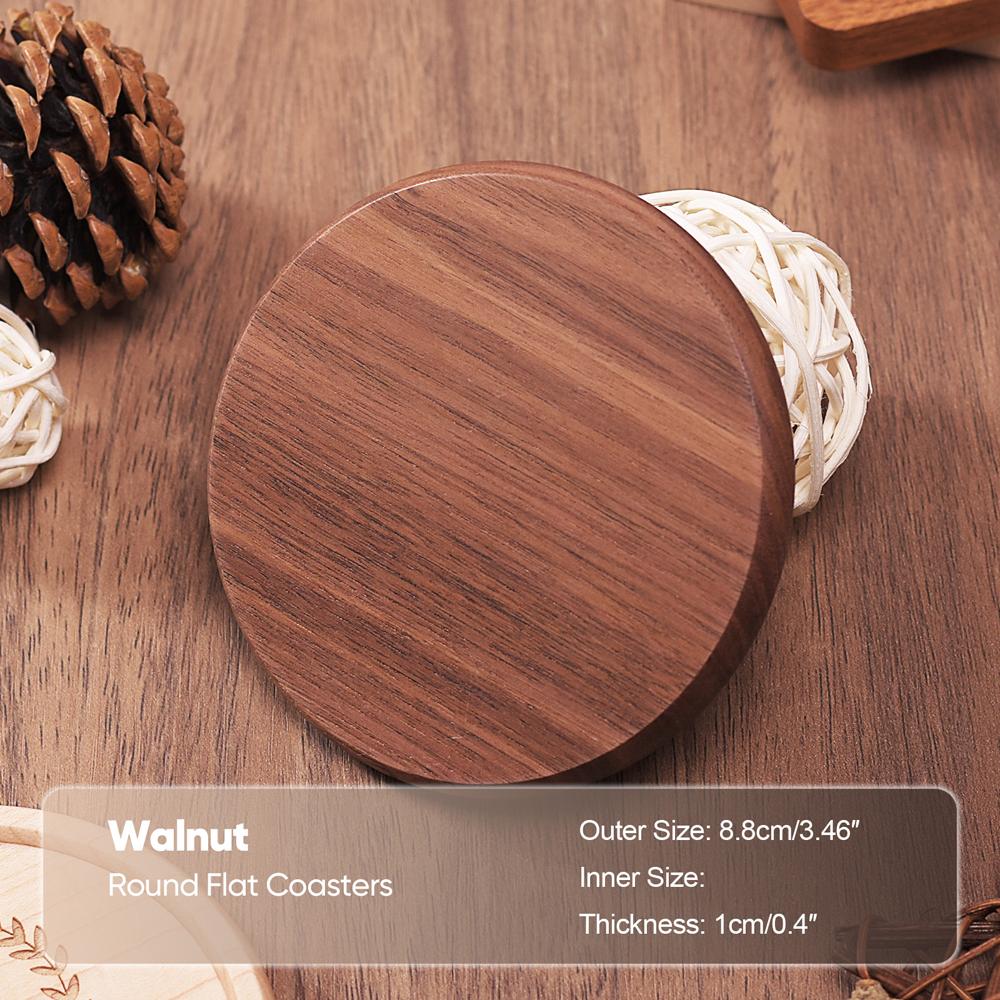 Solid Walnut And Beech Wood Coaster Round Square Heat Resistant Cup Mat For Tea Coffee 8.8cm