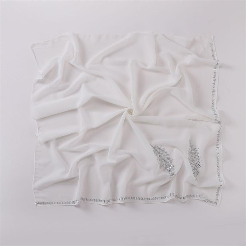 90*90Cm Luxury Rhinestone Feather Square Bubble Chiffon Instant Hijab Shawl Lady High Quality Wrap Bufandas Ramadan Muslim Sjaal