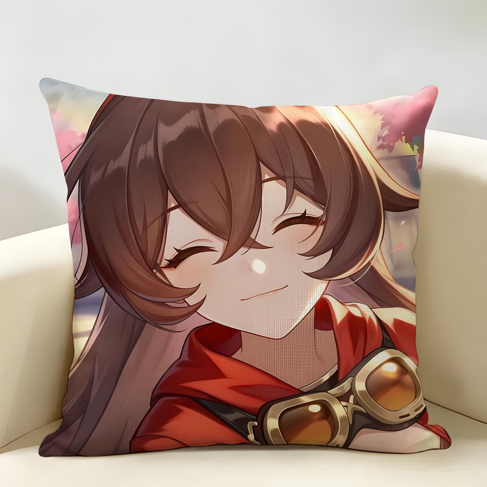 Amber Genshin Game Cushion Cover Natural Linen Organic Fabric DoubleSided Printing Room Sofa Decor Pillow Case