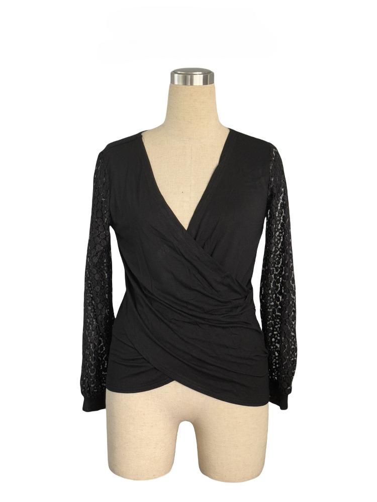 Весна Однотонный Французское Кружево Фонарик Рукав Свободная Футболка Женские Топы Универсальная Основа Гардероба Модные Вещи Рубашка