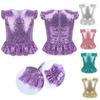 Kids Girls Sparkly Sequins Back Zipper Peplum Top for Halloween Carnival Birthday Theme Party Costumes