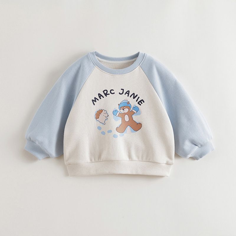 Mark Jenny Boys and Girls Squirrel Print Color-Blocked Raglan Sleeve Sweatshirt Baby Pullover Spring New Product 551151