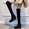 Женские теплые эластичные сапоги до колена, высокие сапоги на танкетке, студенческая обувь большого размера, ботинки