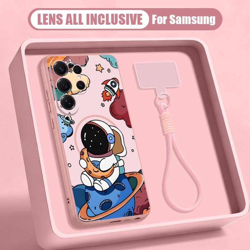 Чехол с мультяшным рисунком астронавта для Samsung S26 S25 Ultra S24 S23 FE S22 A15 A16 A17 A35 A36 A37 A54 A55 A56 A57 5G Гибридный Магнитный Матовый Чехол