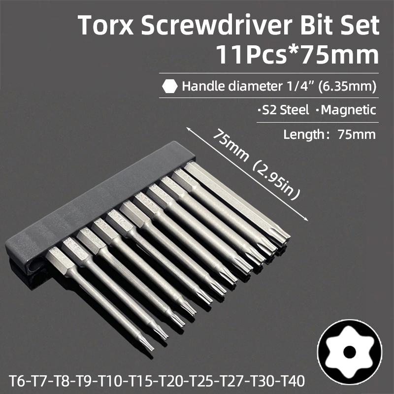 75 мм магнитные биты Torx для отвертки, биты с защитой от несанкционированного доступа T6-T40, полая головка в форме цветка сливы S2 1/4'', шестигранник для ручных электроинструментов