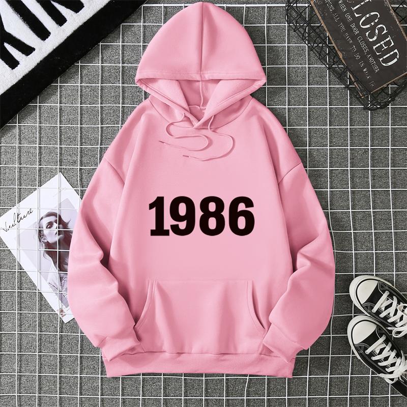 1986 Personality Street City Letter Print Tracksuit Women Novelty Fashion Hoodies Loose Fleece Hoody Casual Comfortable Clothes