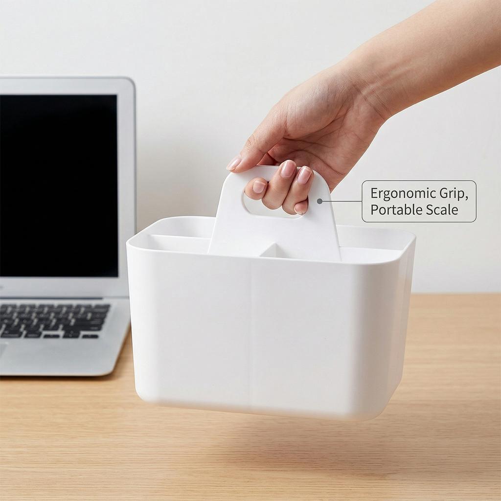 3-Compartment Desktop Storage Box with Handle, Portable Makeup Caddy Organizer for Countertop Skincare, Office Stationery Bin
