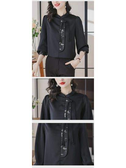 Women's Spring 2024 Satin Retro Long-Sleeve Shirt - Light National Style Top