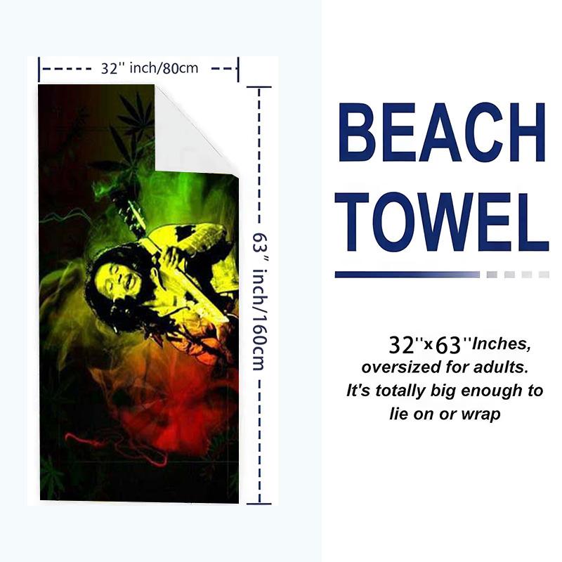 Bob Marley Poster Print Beach Towel, Large Soft Quick Dry Towel for Beach Camping Swimming