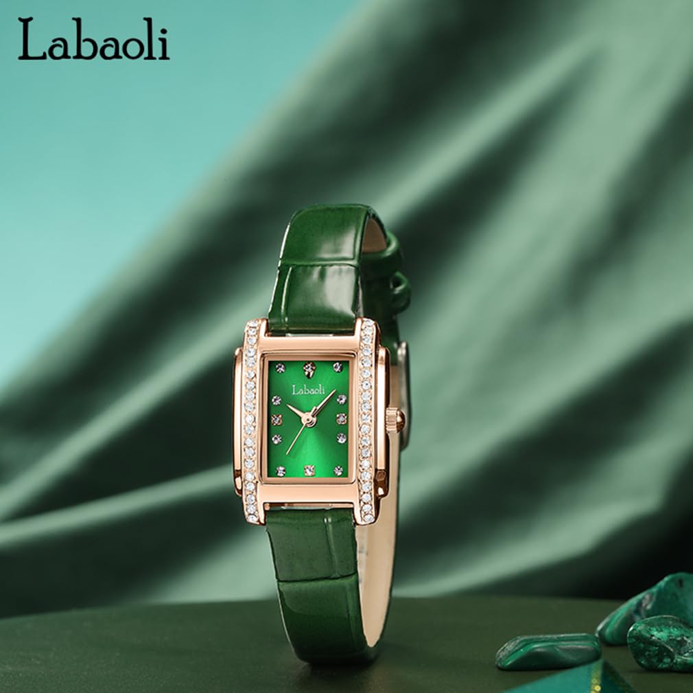 Часы с квадратным кожаным ремешком и бриллиантами на руку, маленькие стильные водонепроницаемые, простые, деловые, брендовые, милые, повседневные, роскошные, настоящие, зеленые часы для женщин