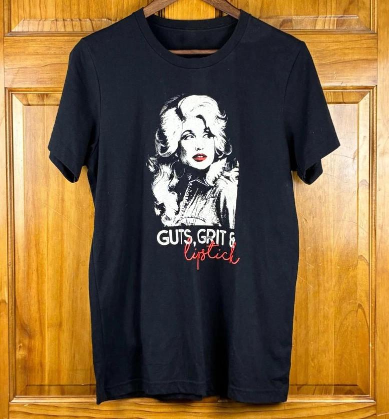 Dolly Parton Guts Grit Lipstick Black T Shirt Country Music Graphic Tee S-5XL Unisex T-Shirt