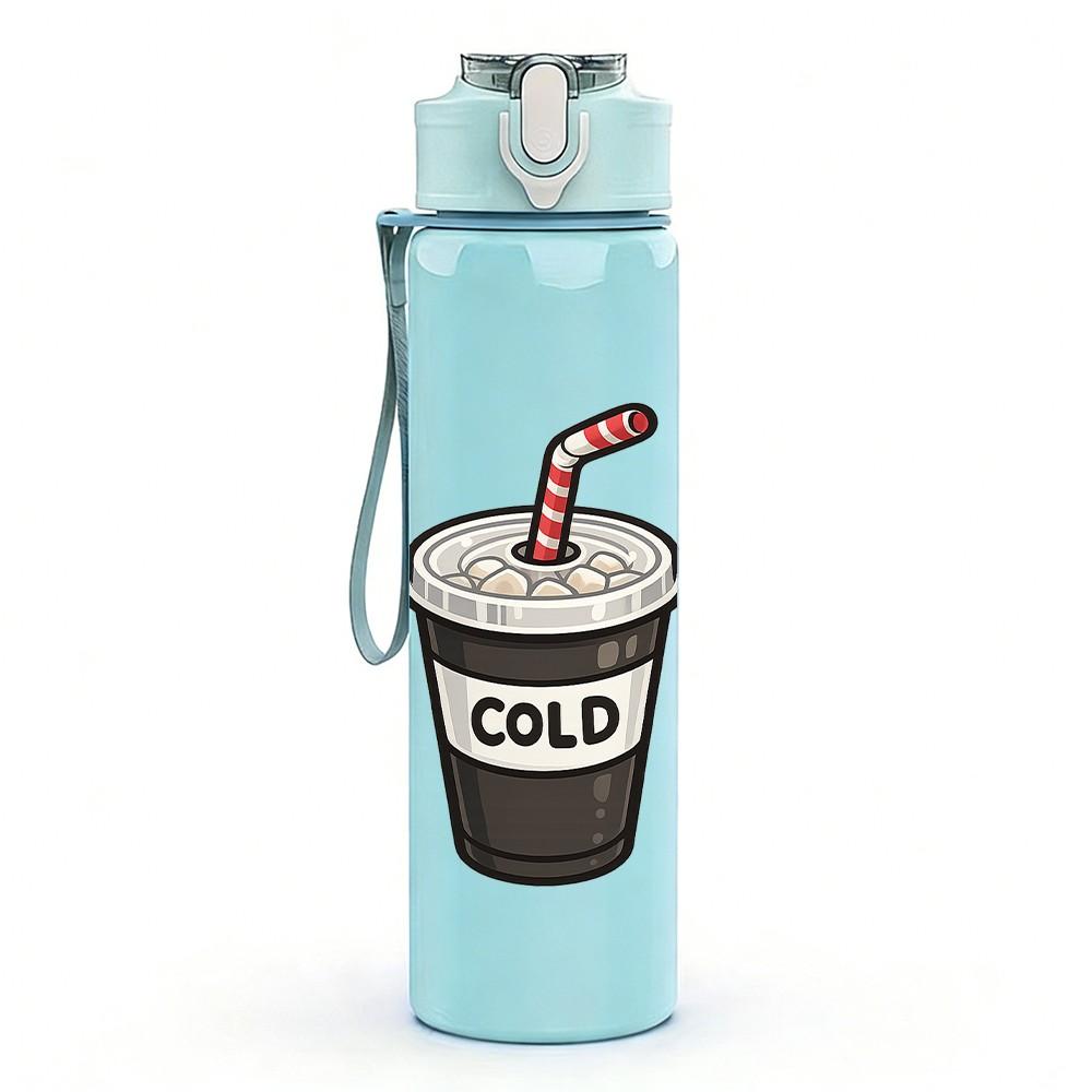 1PC Cold Drink Beverage Cup Art Print 750ml Color Plastic Sports Water Bottle Leakproof Flip Straw Lid Suitable for Sports Office Home Use