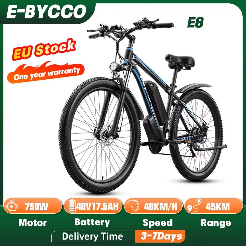 E-BYCCO E8 Adult Travel Ebike 750W Motor 48V 17.5Ah Battery Urban Commuting Electric Bicycle 29*2.1" Tire Mountain Electric Bike