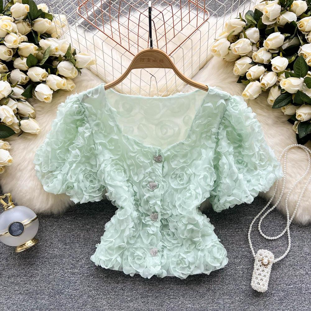 RUGOD Короткая темпераментная рубашка Niche Design Sense Mesh Flower, женская новая летняя тонкая однобортная универсальная рубашка