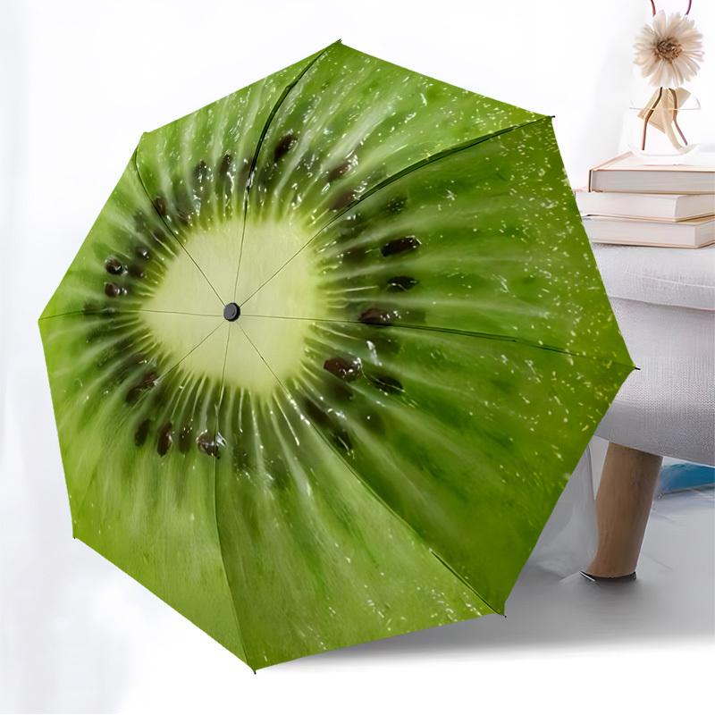 1pc Kiwi Fruit Fashionable Automatic Opening/Closing Folding Umbrella with 8 Iron Bones, Plastic Handle yy251015056