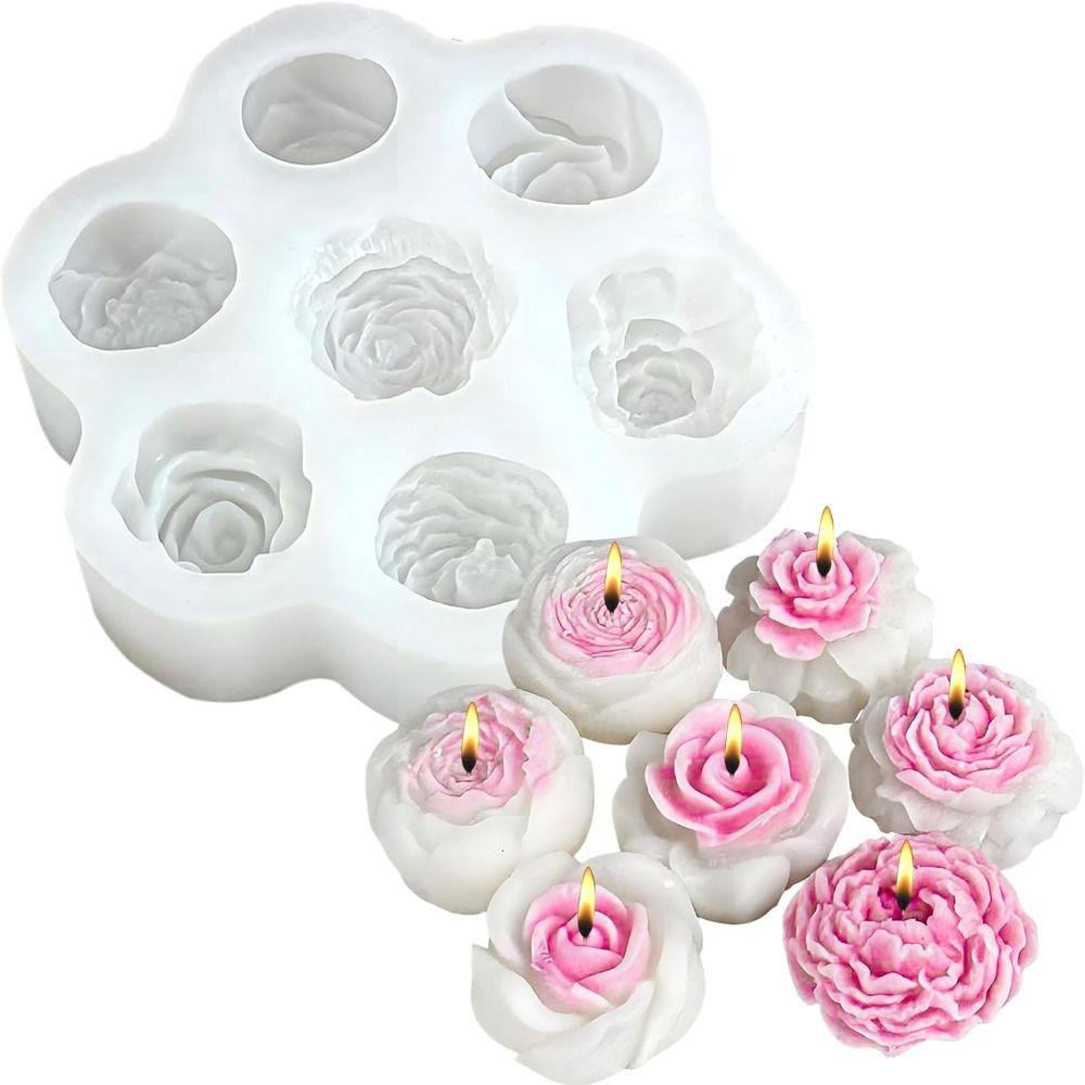 7 Cavity Chocolate Cake Baking Mold 3D Rose Peony Candle Soap Mold New Flower Silicone Molds