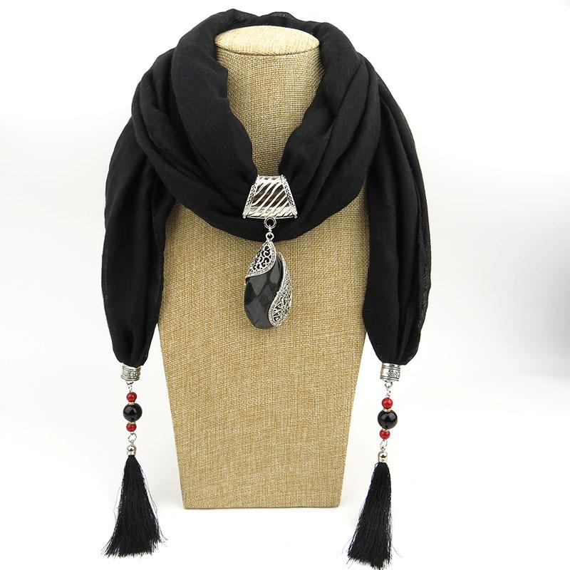 Cotton Linen Minority Style Necklace Water Drops Gem Tassel Scarf Shawl Autumn Winter Women's Scarf