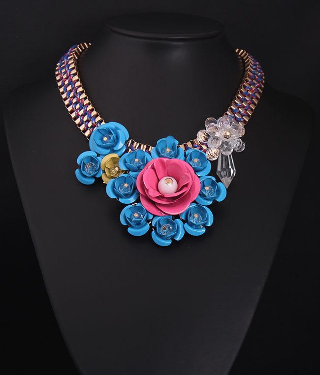6-цветное многослойное плетеное короткое ожерелье на ключицу с цветочным узором, преувеличенные модные женские аксессуары