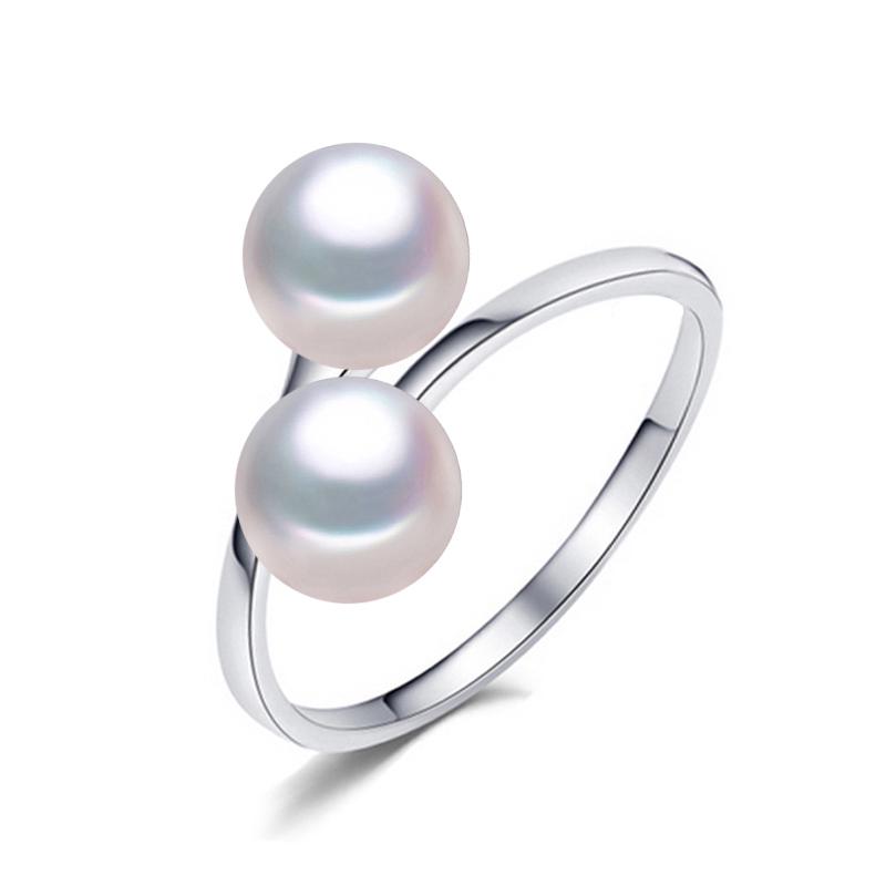 LSOOYH Natural Freshwater Double Pearl Rings For Women Simple Fashion Female Adjustable Ring