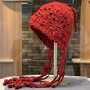 with Tassels Knitted Crochet Hat Hollowed Out Mesh Pullover Hat New Turban Hat  Women