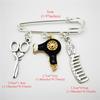 New Creative Fashion Designer Brooch Jewelry Hairdressing Scissors Comb Hair Dryer Pendant Brooch Gifts
