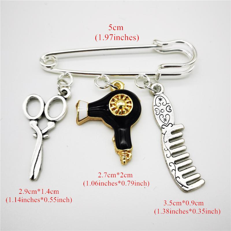 New Creative Fashion Designer Brooch Jewelry Hairdressing Scissors Comb Hair Dryer Pendant Brooch Gifts