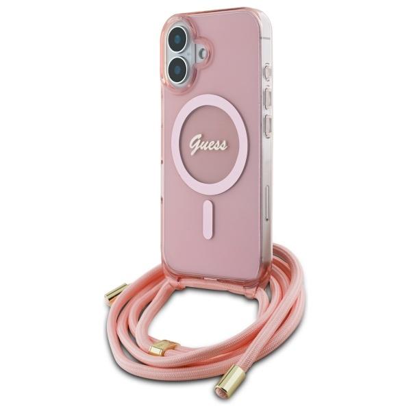 Guess Guhmp16Shctsgnsp Iphone 16 6.1    Różowy/Pink Hardcase Crossbody Cord Script Magsafe