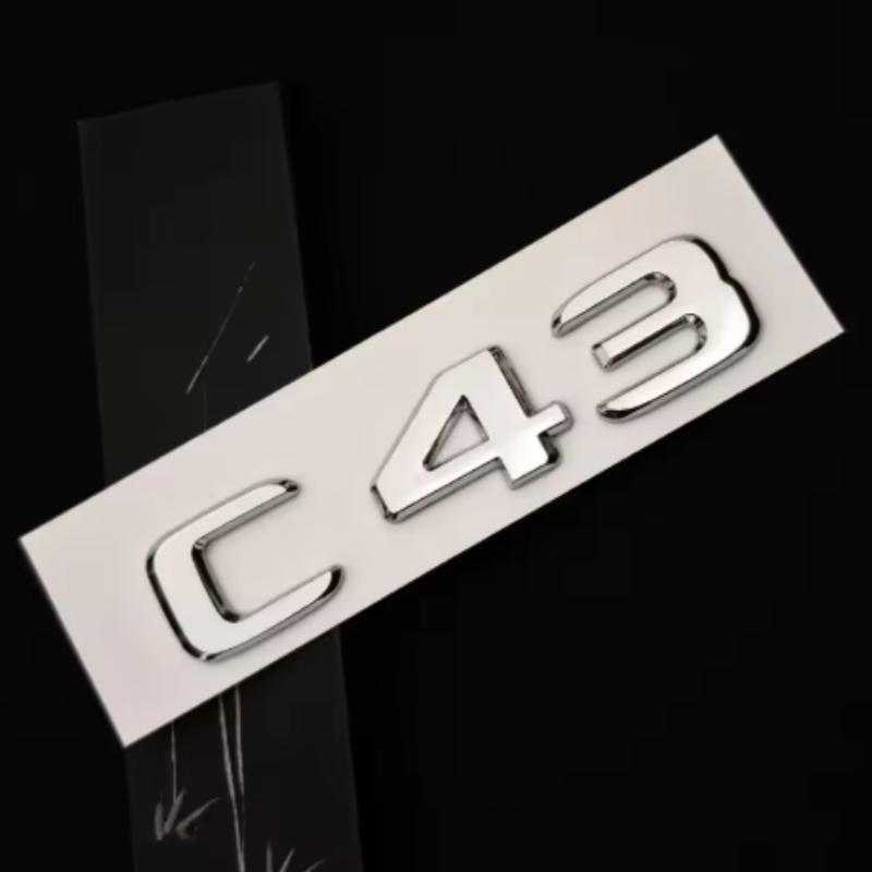 For Mercedes Benz ABS Chrome Car Trunk C43 C63 Emblem Sticker V8 BITURBO 4MATIC Badge Decals Accessories For Mercedes Benz AMG W205 W206 C205 WQ9