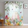 Easter Eggs Bunny Butt Flowers Leaves Sheer Curtains For Living Room Kitchen Window Curtains Bedroom Tulle Voile Curtains