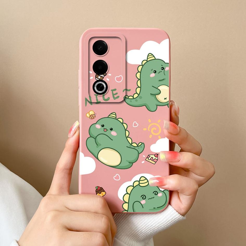 Cases For OPPO Realme 12 13 Pro Plus P1 Pro Cute Dinosaur Pattern Screen Protector Soft Liquid Silicone Protective For OPPO Back Covers Anti Slip Capa