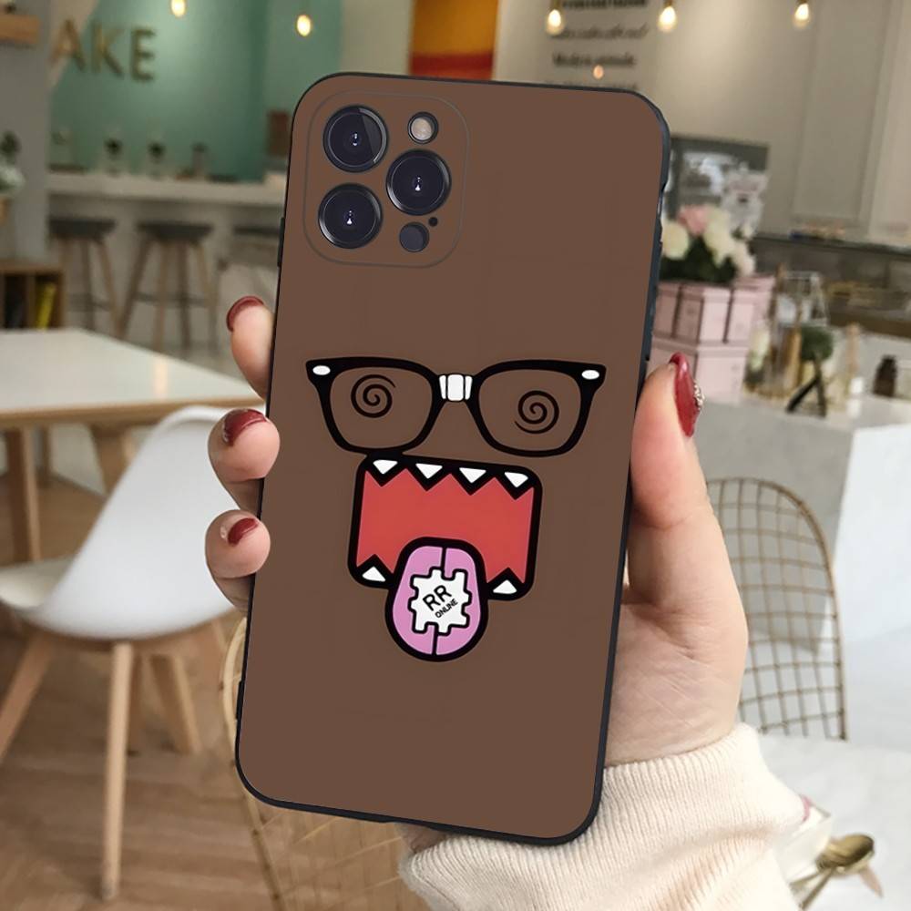 Cute Domo-Kun Black Soft Phone Case For IPhone 16 15 14 13 11 12 17 Pro Max Mini Plus