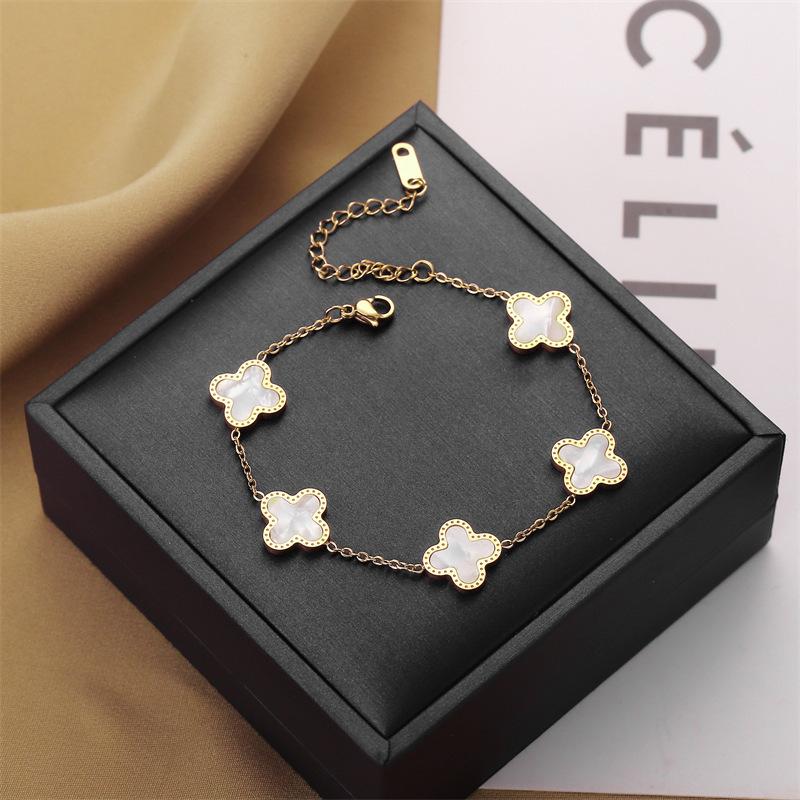 Браслет из титановой стали 18 карат с четырьмя листами клевера, женский модный легкий роскошный браслет из нержавеющей стали с изображением счастливой травы