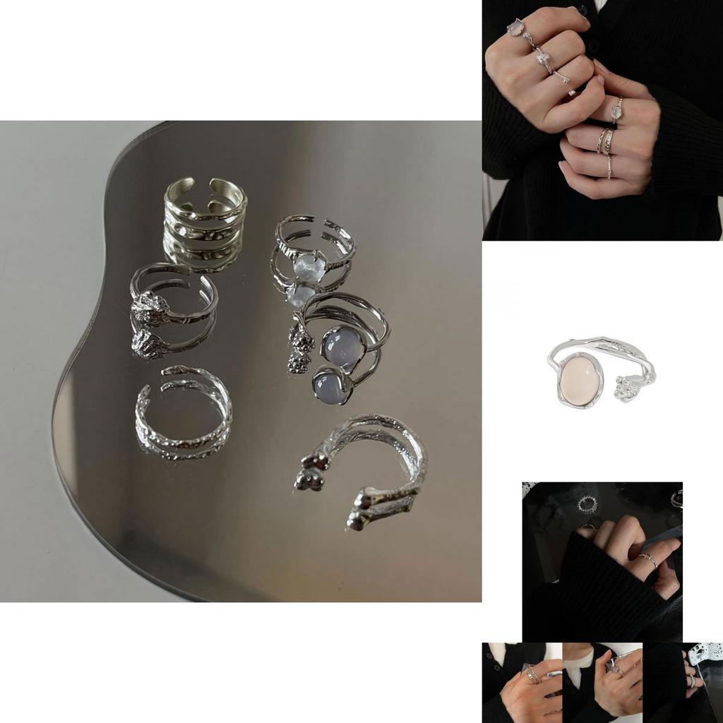 Потрясающее корейское геометрическое открытое регулируемое кольцо из стерлингового серебра 925 пробы с уникальными кристаллами-самоцветами